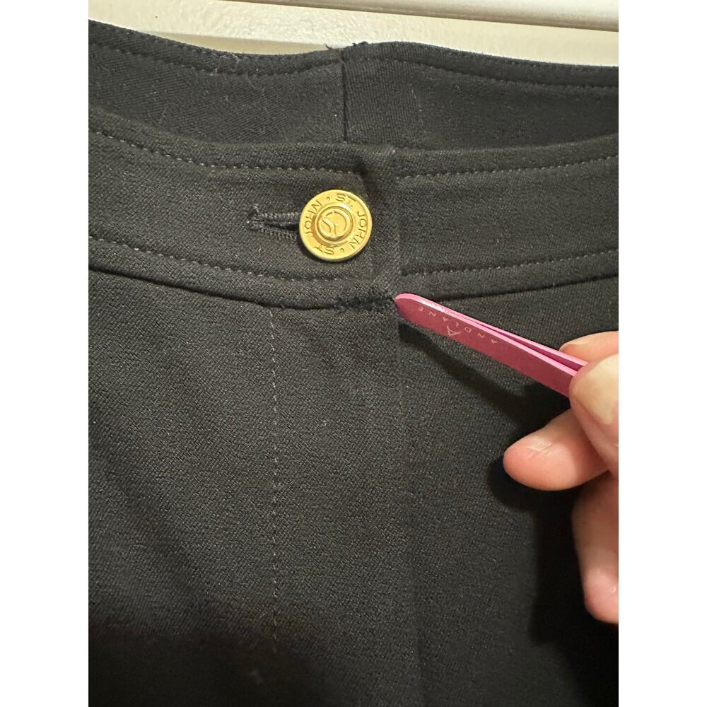 St John Black Pants Gold Hardware Stretch Twill Womens 6 - Picture 3 of 6